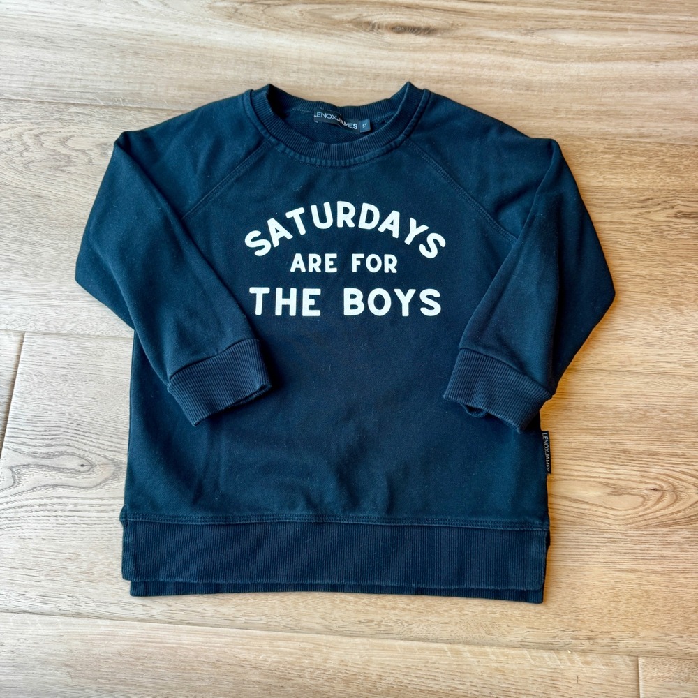 Lenox James Saturdays Are For The Boys Black Graphic Sweatshirt 5T Toddler